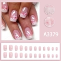 Pink press-on nails set with cherry blossom pattern and gradient glitter shimmer finish - Pink Gradient Cherry Blossom Style (A3379-Glue Type)