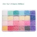 Detailed view of 24-color 2mm glass seed beads set in a transparent storage organizer box - Approx. 12g Per Grid / 24 Grids 2mm Pearlescent Series / Macaron Pearlescent