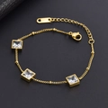Gold stainless steel necklace with square emerald-cut cubic zirconia in 18K gold finish - M210 White Zirconia Bracelet