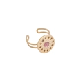Adjustable gold stainless steel ring featuring a round pink stone and镂空 starburst pattern - Pink Round Stone Hollow Style (4#)