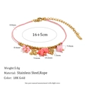 Pink woven rope stainless steel coin pendant bracelet with dimension markers shown - Gold Silk Cotton Rope Star Cherry Pendant Bracelet - Gold