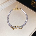 Elegant pearl bracelet featuring a gold snake pendant with inlaid sparkling crystals - 78# Bracelet-Gold-Pink-Gold Plated-5mm