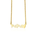 Close-up of gold-plated mama script pendant with a heart on an O-chain necklace - Gold mama Heart