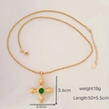 Golden twist chain necklace with retro cross pendant featuring a green round tiger eye stone - Green R418-101 (Necklace)