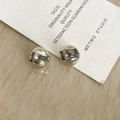 Polished silver geometric ball stud earrings with minimalist French vintage style - Silver Ball Minimalist Hoop (E041)