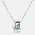 Collar de plata S925 con colgante de ágata musgosa y diseño de abeja en fondo blanco - Plata Gruesa Oro Blanco (Piedra Principal 7*10mm)