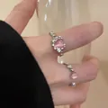 Rosa Katzenaugen-Ring in Herzform mit Zirkonia-Schleife und Silber-Finish - Rosa Herz Katzenauge Silber (J911)