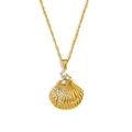 18K vergulde ketting met schelphanger en een zeester bezet met kristallen - Gouden Zeester Schelp Hanger