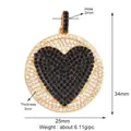 24K gold plated heart pendant with black and white zircon pavé setting and dimensions - Black Heart Round Pendant / Gold