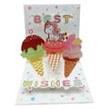Biglietto d'auguri 3D pop-up con unicorno colorato e gelato, scritta Best Wishes inclusa - Biglietto gelato unicorno / Colorato