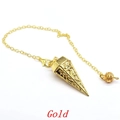 Golden hexagonal cone pendulum pendant with star pattern and delicate chain link - Gold