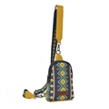 Bohemian canvas crossbody chest bag in blue and yellow geometric diamond weave pattern - Royal Blue