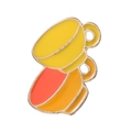 Enameled metal coffee cup pin featuring stacked yellow and red cups with golden edges - Stacked Cartoon Coffee Cups (xz7902)