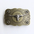 Detailed relief of golden bull skull and western scrollwork on vintage belt buckle - BK018 Retro Bronze Bull Head With Stars