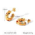 Detail view of 18K gold plated C-shape earrings with colorful zircon stones and dimensions - Gold with Multi-color Zirconia (HC-E10717-MX)