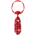 Red and black plaid Christmas pet necktie with white snowflake pattern and buckle - Red Plaid Snowflake Pattern (NT269-7)
