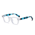 Montatura occhiali esagonale bianco opaco con aste a strisce blu e nere stile moderno - Bianco Trasparente / Riga Blu / Anti-Luce Blu