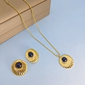 Conjunto de joyas vintage doradas con collar de cadena trenzada y pendientes azules - Estilo Piedra Negra / Dorado-Negro