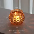 Amber ball-shaped pumpkin glass candle holder with elegant diamond cut pattern - Diamond Style / Amber