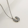 Glossy gunmetal bubble letter U pendant necklace on a sleek stainless steel cable chain - Letter U / Silver