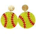 Glitzernde gelbe Softball-Ohrringe mit Goldstecker und glänzender Oberfläche - Softball-Hellgelb