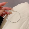 Minimalist silver-toned pearl bracelet with adjustable extension chain for women - S476 Silver