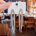 S925 silver fringe earrings with shimmering tassels and long rhinestone drop chains - Silver Rhinestone Tassel (E0354)