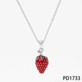 Collar de plata con un colgante de fresa en esmalte rojo y verde de estilo dulce - Estilo de Collar de Fresa Plateado (PD1733)