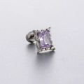 Square purple zircon earring with vintage silver frame and screw back on grey background - Square Purple Gem Style (A116-3#) / Single Piece