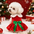 Klassieke rode fluwelen kerstjurk voor honden met bontkraag en groene satijnen strik - XL / Kerststrik