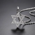 Collana con ciondolo Stella di David d'argento con cristalli e catena a corda intrecciata - Argento