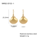 Gold stainless steel shell drop earrings with technical dimensions and product specs - Stainless Steel Gold Shell Earrings
