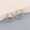 Silver stainless steel chain link hoop earrings with irregular geometric design for women - Silver Style K7-12