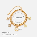 Double-layer 14K gold plated stainless steel bracelet with clover and flower pendants - Gold Clover Flower Style
