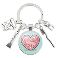 Dental care keychain with toothpaste, floss, and heart pattern glass pendant - Pink Heart Dental Care Theme