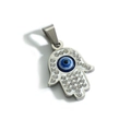 Ciondolo Mano di Fatima con occhio azzurro e cristalli in acciaio inox argento - Solo ciondolo / Acciaio Blu