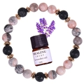 8mm pink zebra jasper and lava stone stretch bracelet with 2ml lavender essential oil - Lava Stone + Pink Zebra Stone (With Essential Oil)
