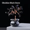 Handmade obsidian gemstone money tree with copper wire in glass lucky bag base - Obsidian (18 Grains) Fish Tank Jar Tree