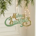 Grüner und goldener Merry Christmas Hänger für Weihnachtsbaum Deko 21cm x 10cm - Merry Christmas Schild