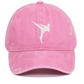 Detailed embroidery of white martial arts silhouette on a pink washed cotton baseball cap - Adjustable / Pink