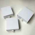 White drawer jewelry box with cross grain texture and beige ribbon handle in three sizes - White Drawer Box