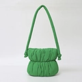 Bright green puffy nylon cloud bag with pleated drawstring and knot shoulder strap - Dark Green