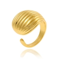 Close-up of gold dome ring featuring parallel grooved texture and adjustable open band - J-1373/Parallel Ridged