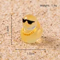 Micro landscape luminous yellow duck figurine with sunglasses and necklace 1.6cm size - Orange