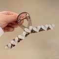 Translucent smoky grey claw clip with small white resin heart accents for women - 13cm / Pale Green
