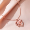 Rose gold Mom heart necklace with zircon accents and hidden I Love You projection - Rose Gold (0129)