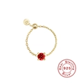 Adjustable S925 sterling silver chain ring in gold with sparkling red zircon gemstone - Gold Round - Deep Red Zirconia