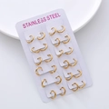 Set di 12 paia di orecchini a cerchio minimalisti in acciaio inossidabile dorato - Piccolo (Set da 12 Paia) - Filo da 2,0 mm/Diametro Interno da 12 mm