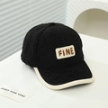 Close-up of black fleece baseball cap with FINE patch embroidery and contrast piping - 52-54cm (Suggested 4-10 Years) / Black
