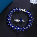 Detail of dark blue teardrop zircon flower bracelet with adjustable silver extension - Sapphire Blue